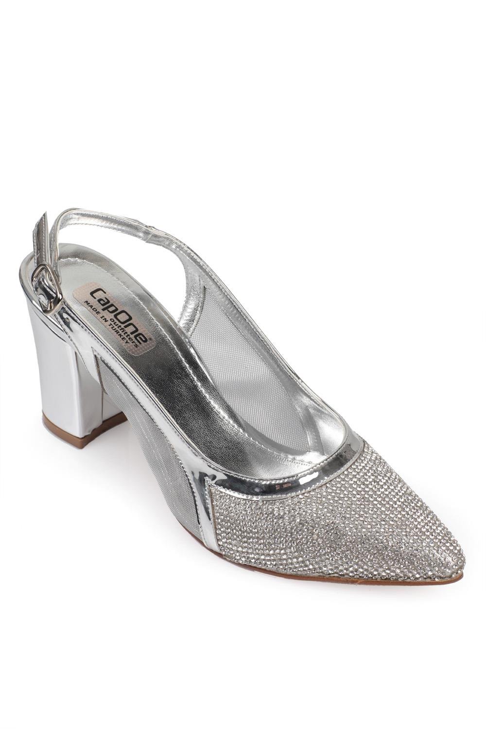 Capone 750 Women Silver Heel Cristal Embellished Netted Slingback Shoes