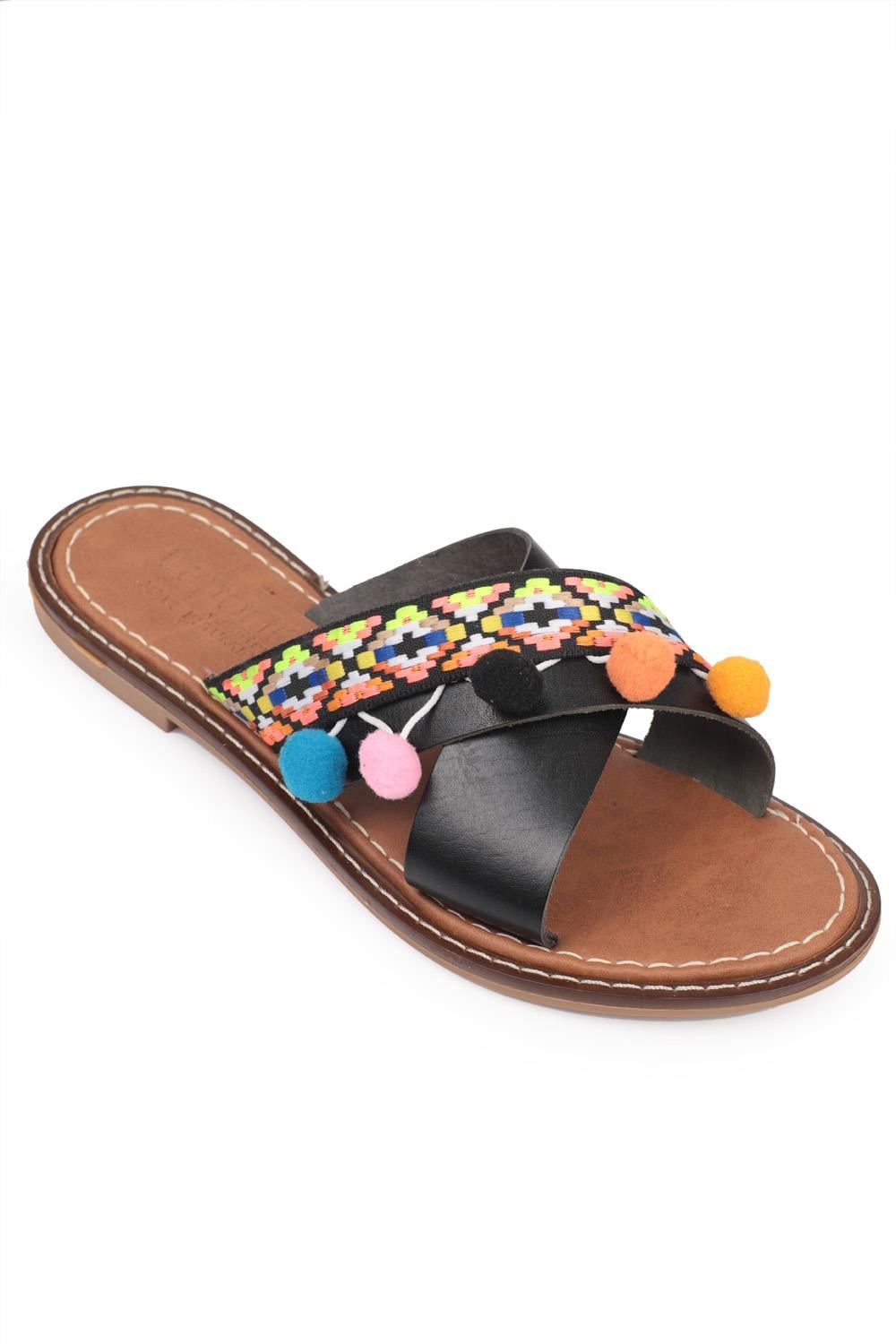 Capone 8084 Genuine Leather Cross Band Women Black Sandals