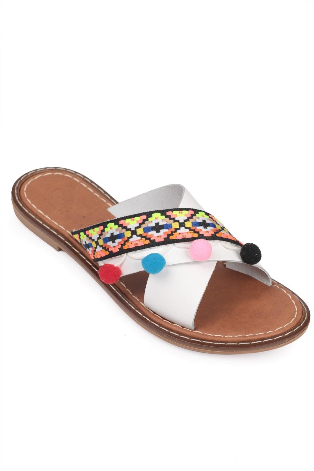 Capone 8084 Genuine Leather Cross Band Women White Sandals