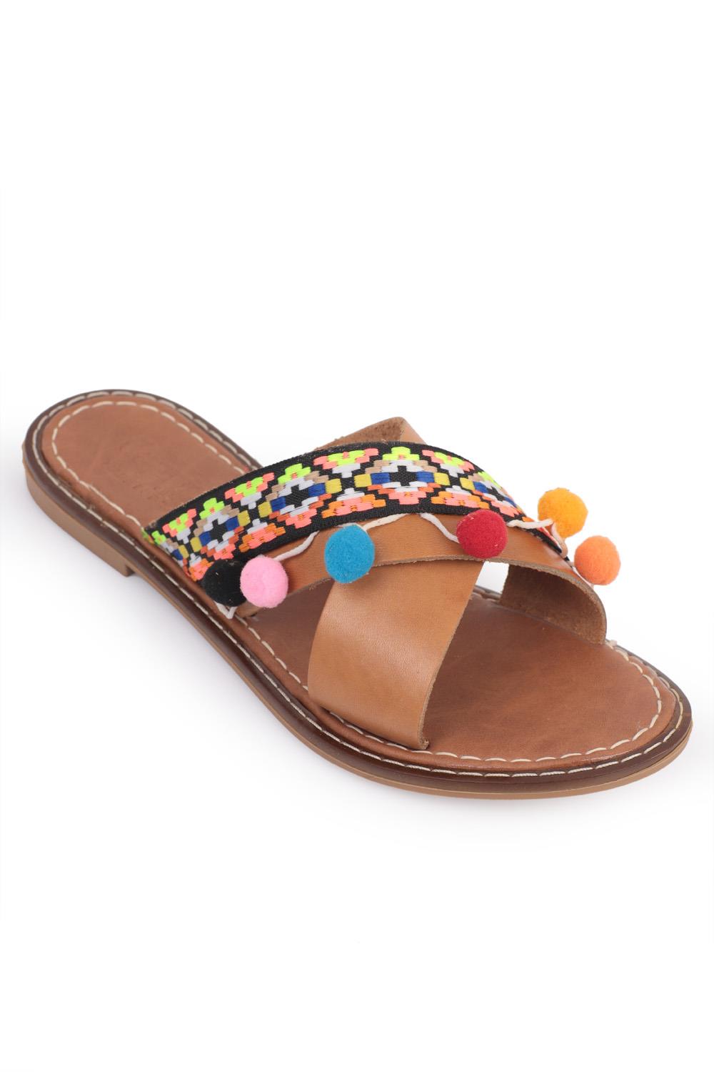 Capone 8084 Genuine Leather Cross Band Women Tan Sandals