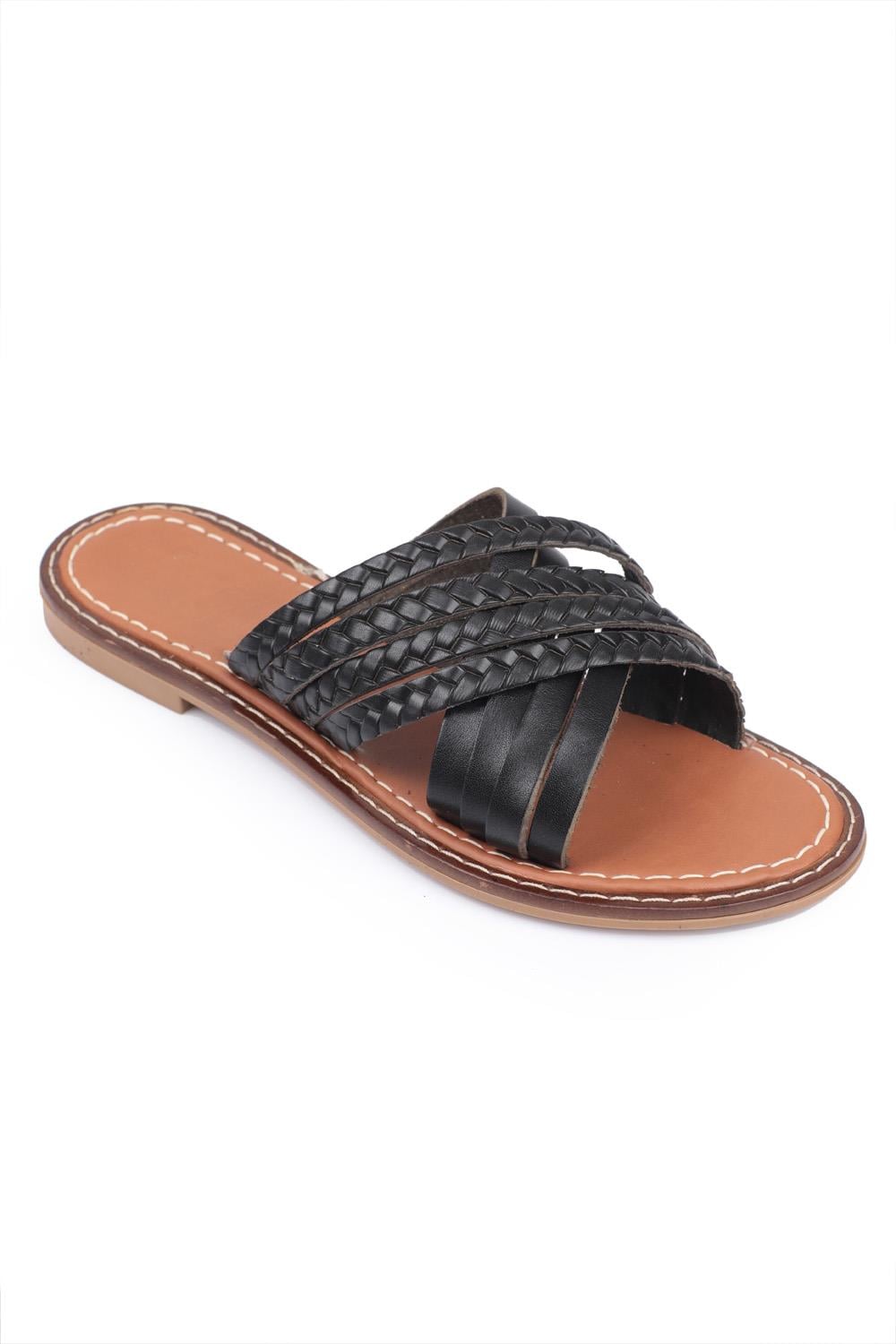 Capone 8098 Genuine Leather Cross Band Women Black Sandals