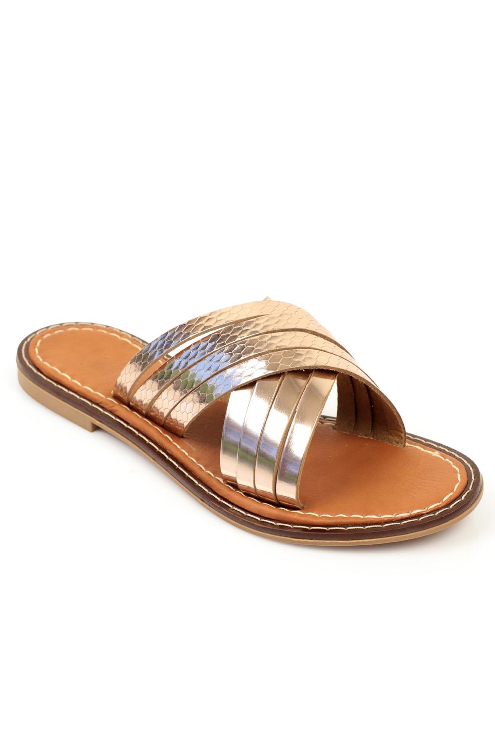 Capone 8098 Genuine Leather Cross Band Women Rose Sandals