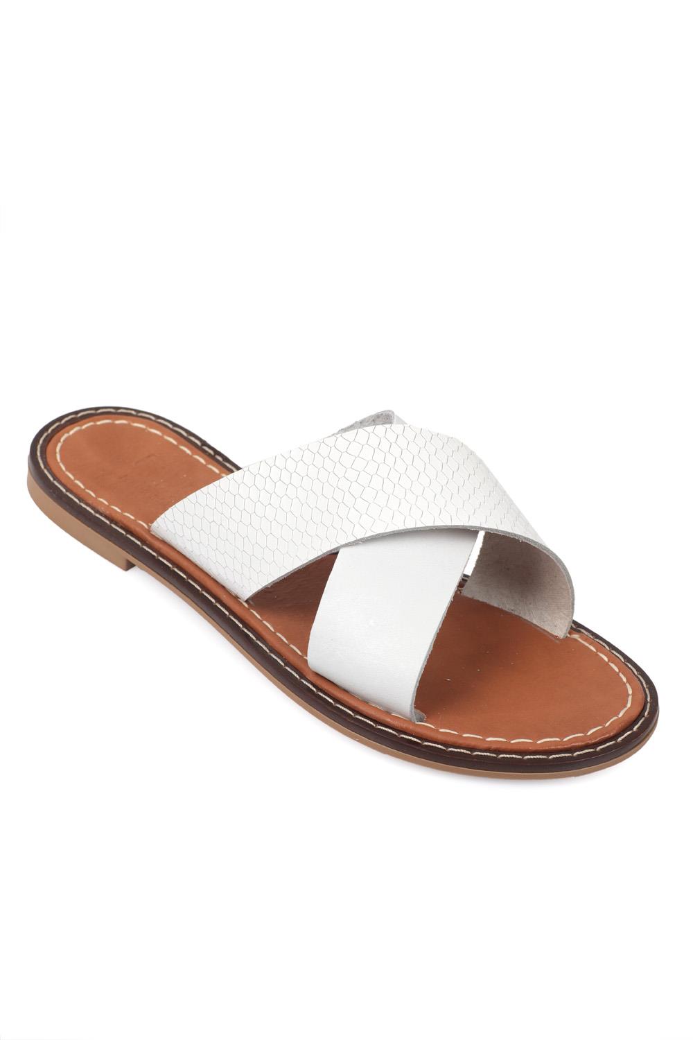 Capone 881 Genuine Leather Cross Band Women White Sandals
