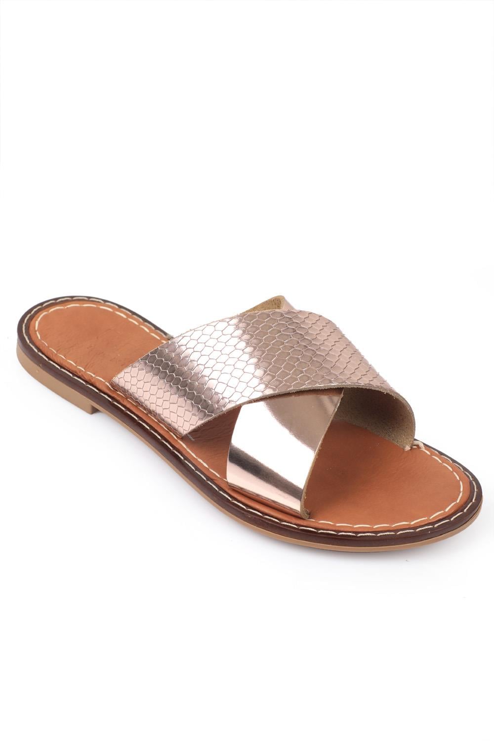 Capone 881 Genuine Leather Cross Band Women Rose Sandals