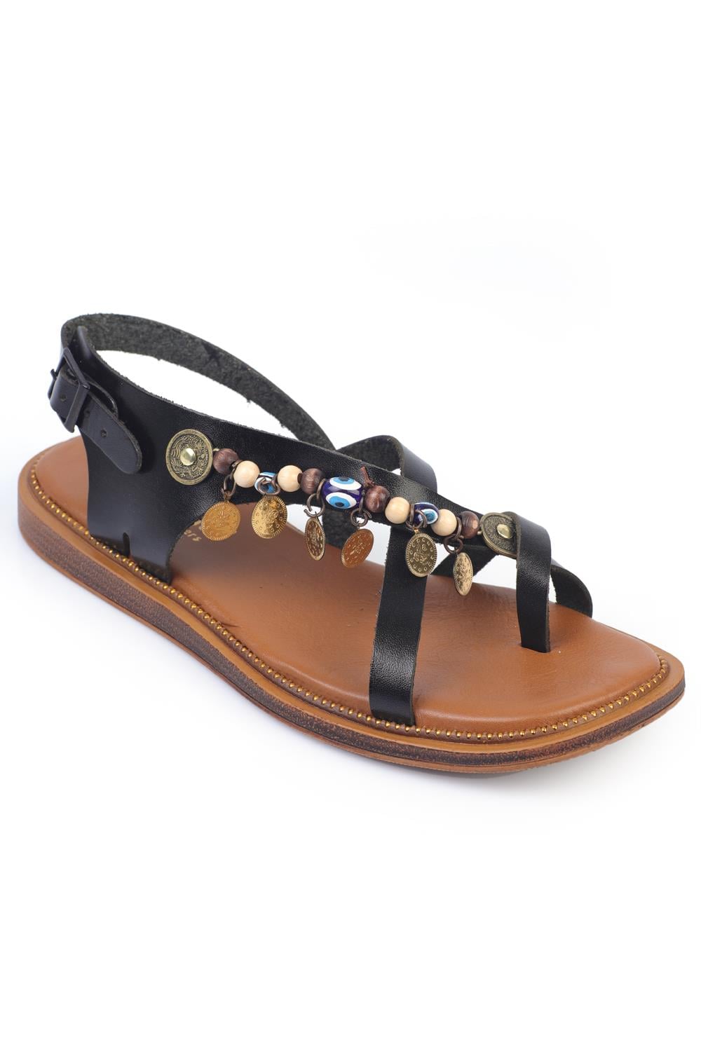 Capone Accessorized Leather Women Black Sandals