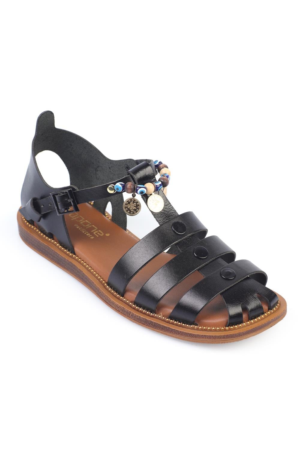 Capone Accessorized Leather Women Black Sandals