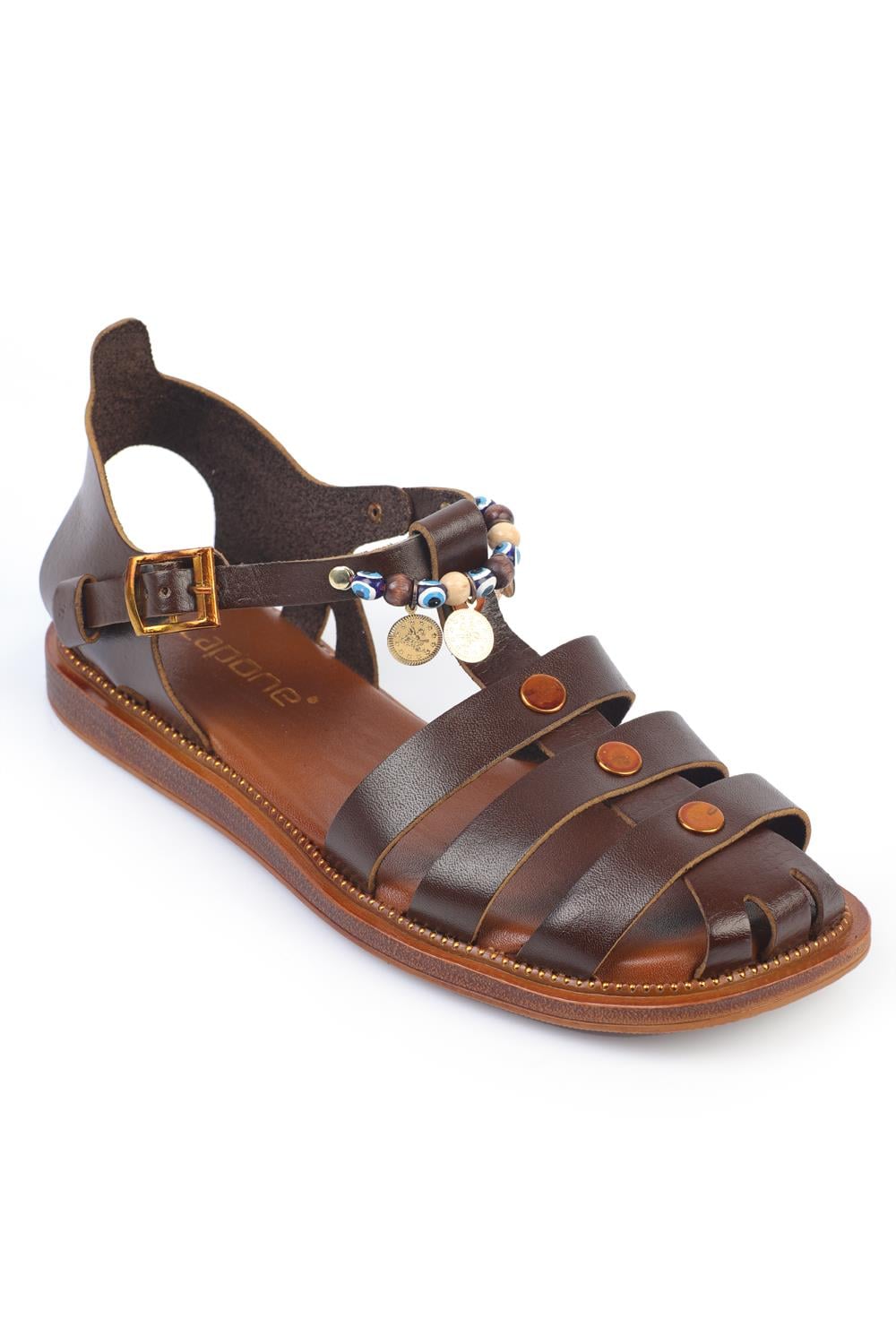 Capone Accessorized Leather Women Brown Sandals