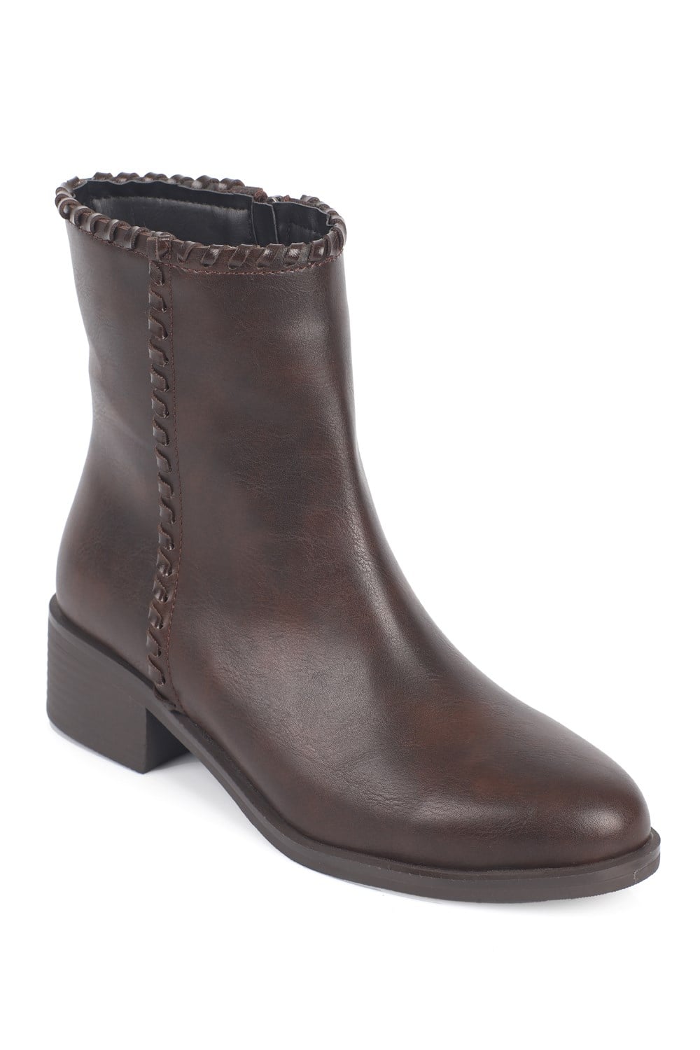 Capone Adi Handwoven Mid Heel Casual Women Brown Ankle Boot