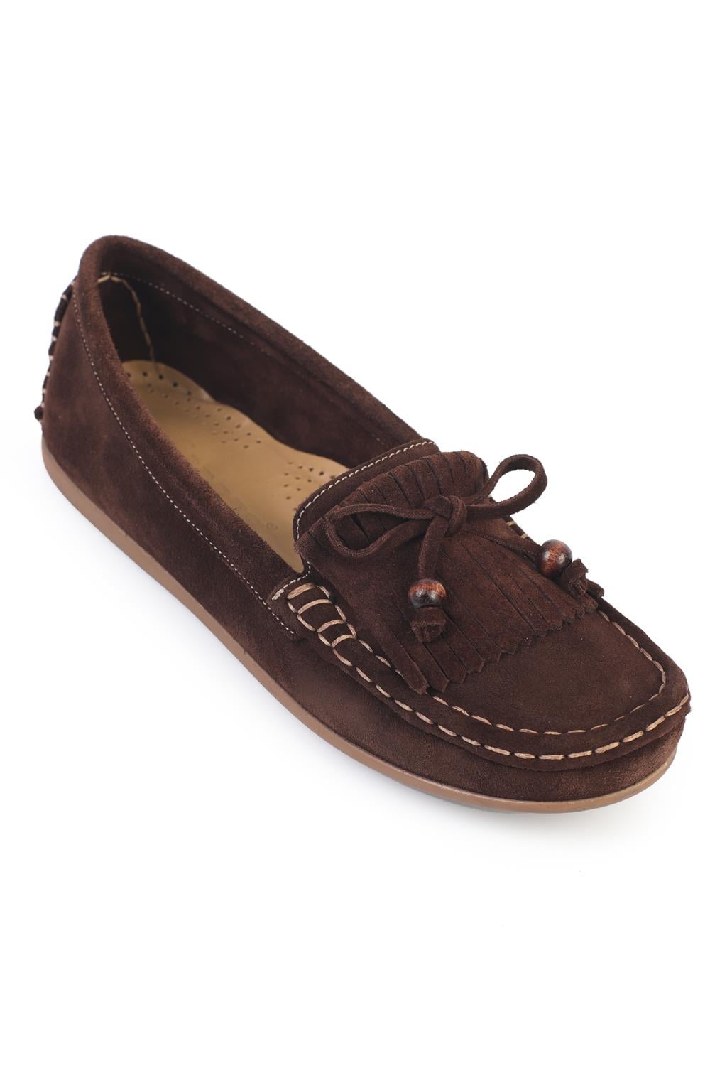 Capone Almir Genuine Leather Suede Beaded Tassel Comfort Women Brown Loafer