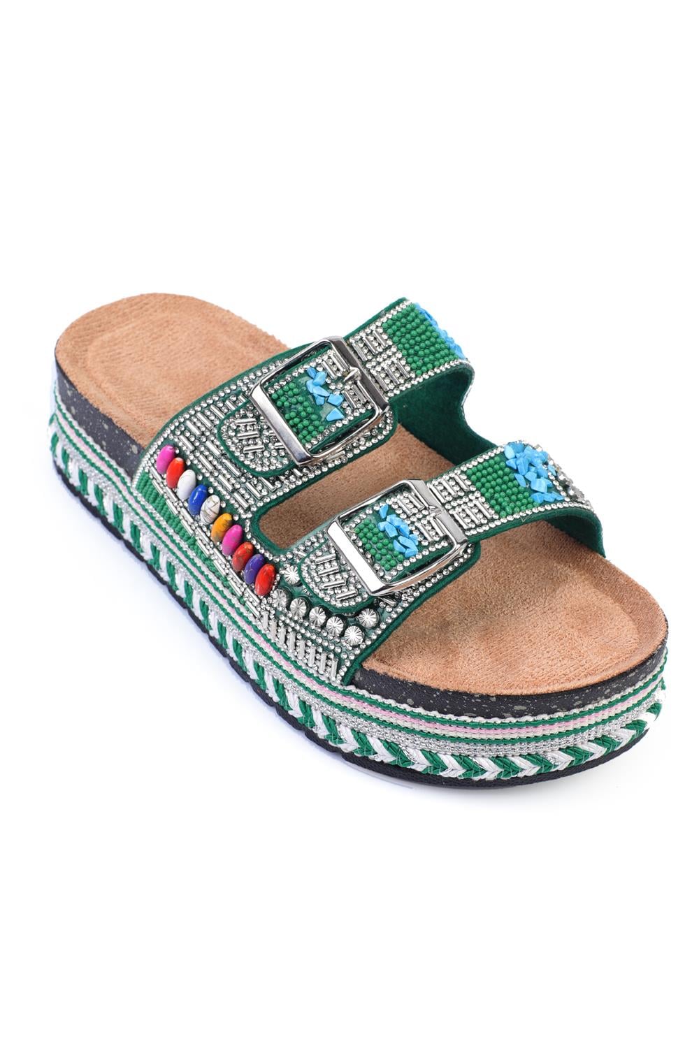 Capone Alyson Crystal Embellishedı Buckled Flat Heeled Woman Sandal