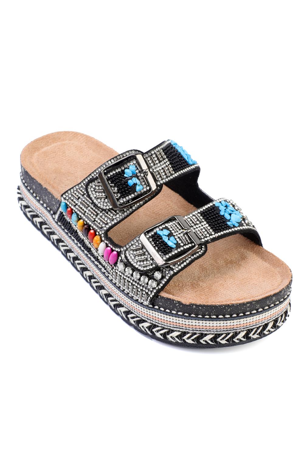 Capone Alyson Crystal Embellishedı Buckled Flat Heeled Woman Sandal