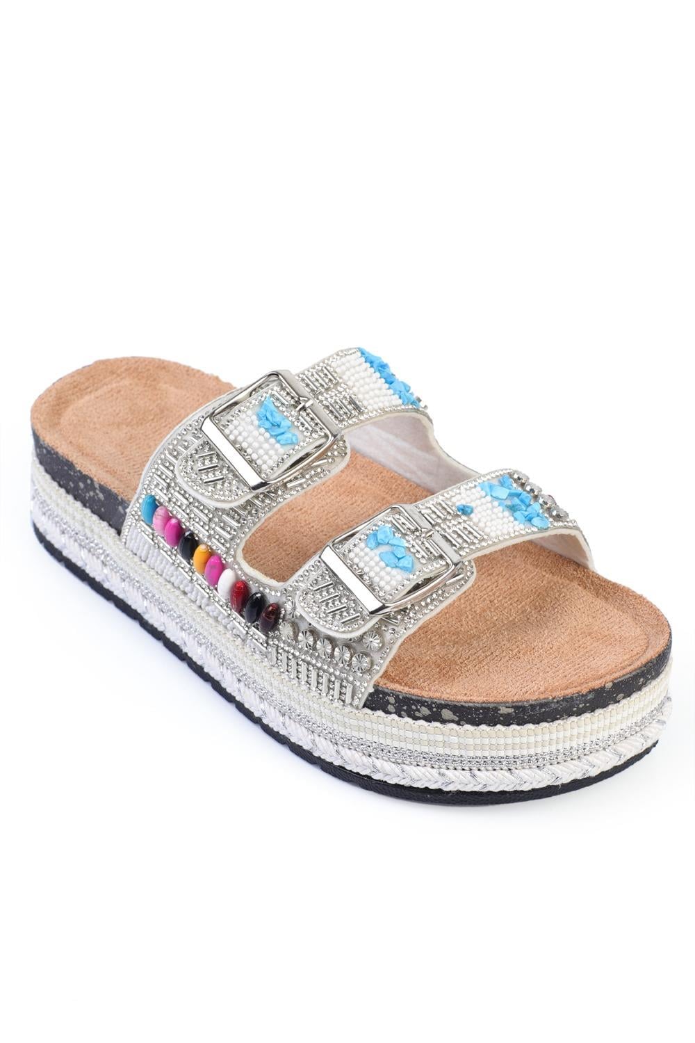 Capone Alyson Crystal Embellishedı Buckled Flat Heeled Woman Sandal