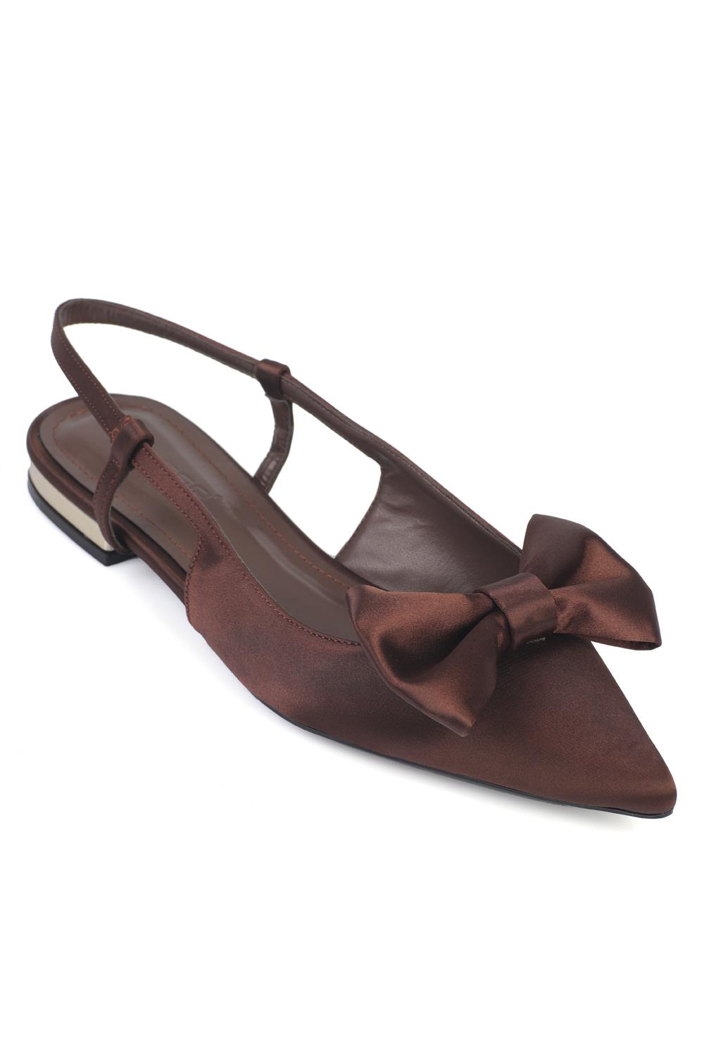Capone Ania Pointed Toe Satin Open Back Women Satin Brown Ballerinas