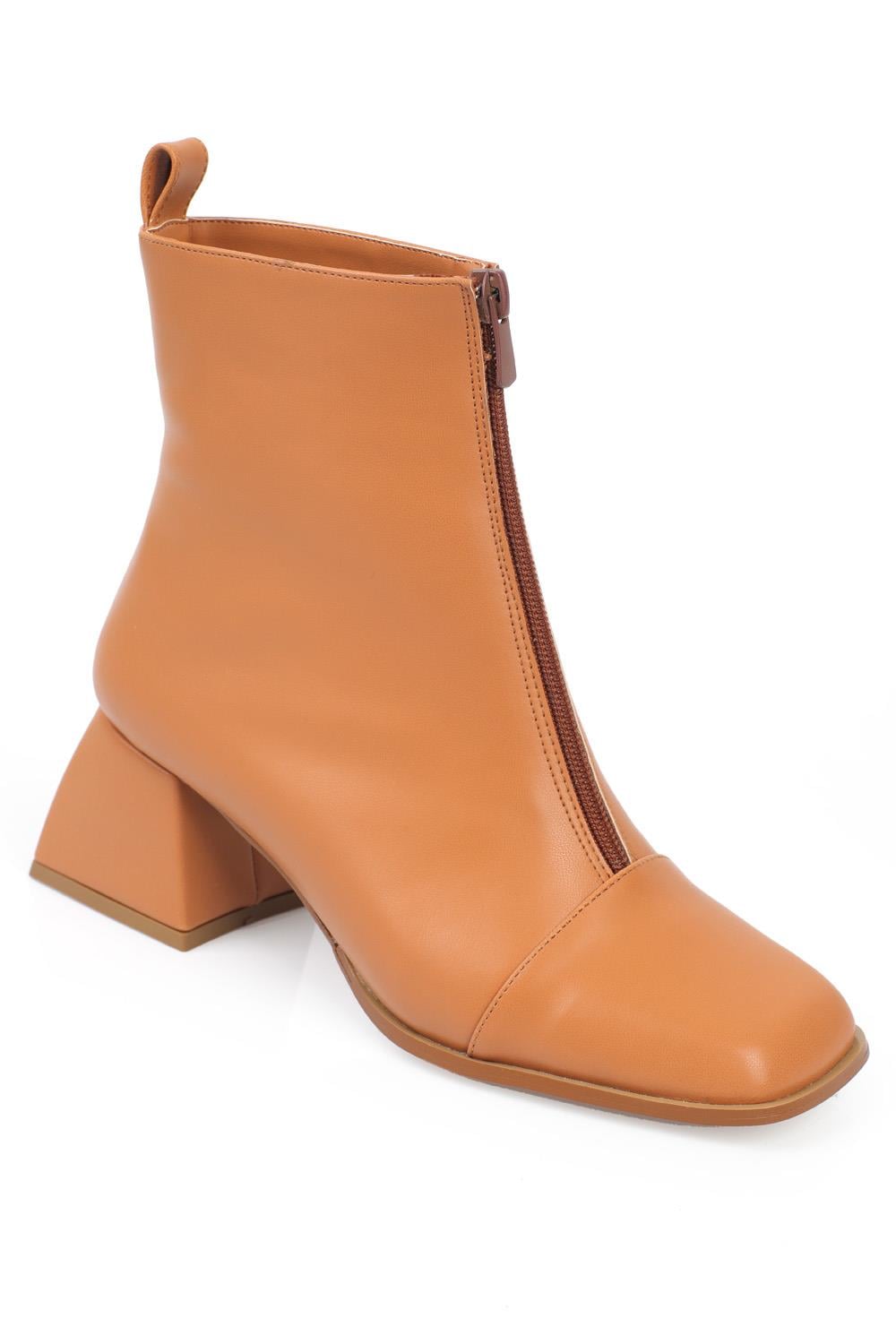 Capone Ankle Height Blunt Toe Front Zipper Woman Booties