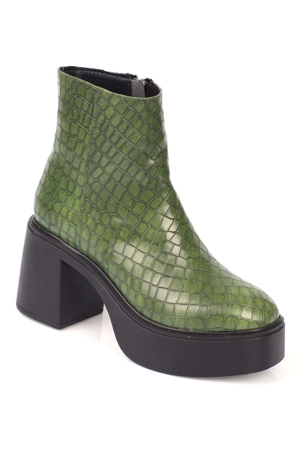 Capone Ankle Height Side Zipper Croco Pattern Matt Platform Heel Woman Boots