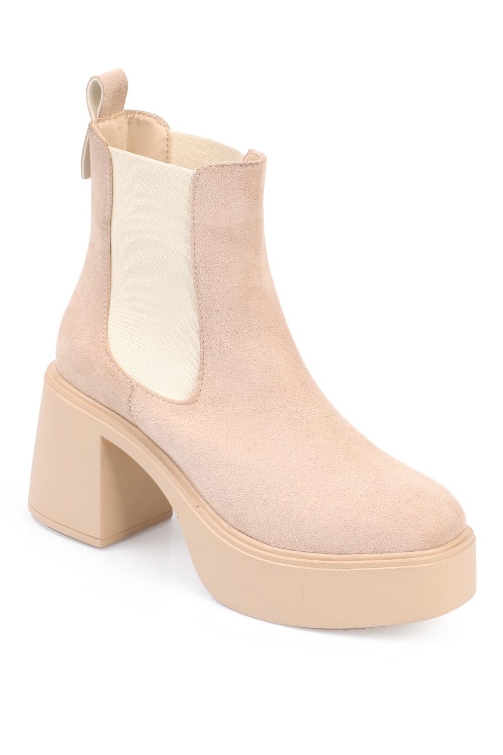 Capone Ankle Height Sides Elastic Suede Platform Heel Woman Boots