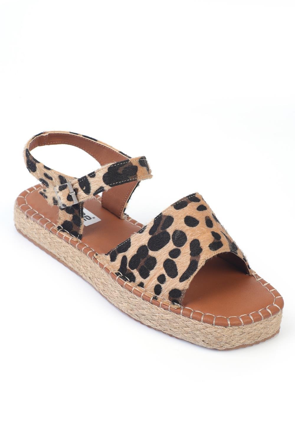 Capone Ankle Strap Open Toe Women Leopard Furry Espadrilles