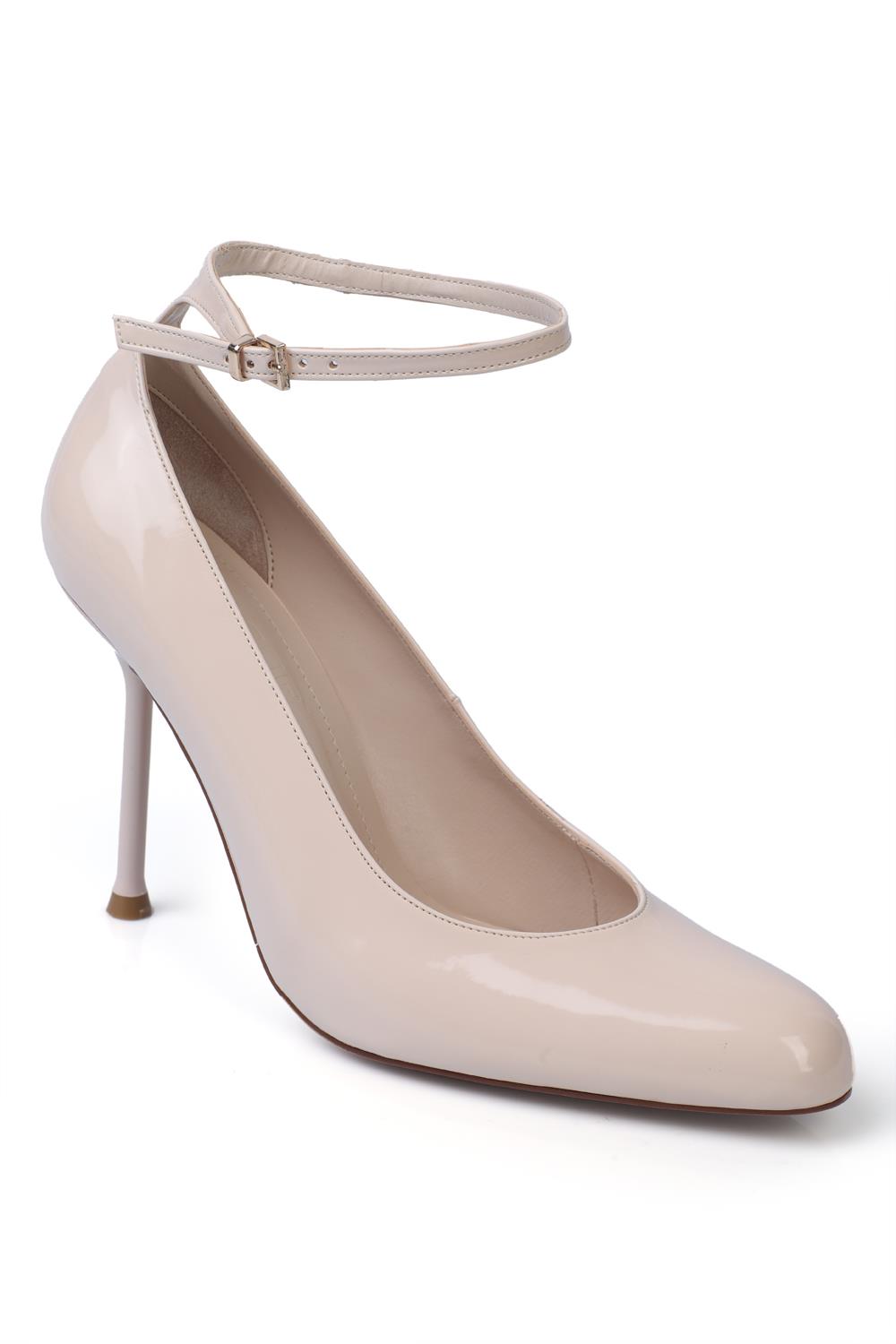 Capone Ankle-Strap Round-Toe High-Heeled Women Patent Ecru Shoes