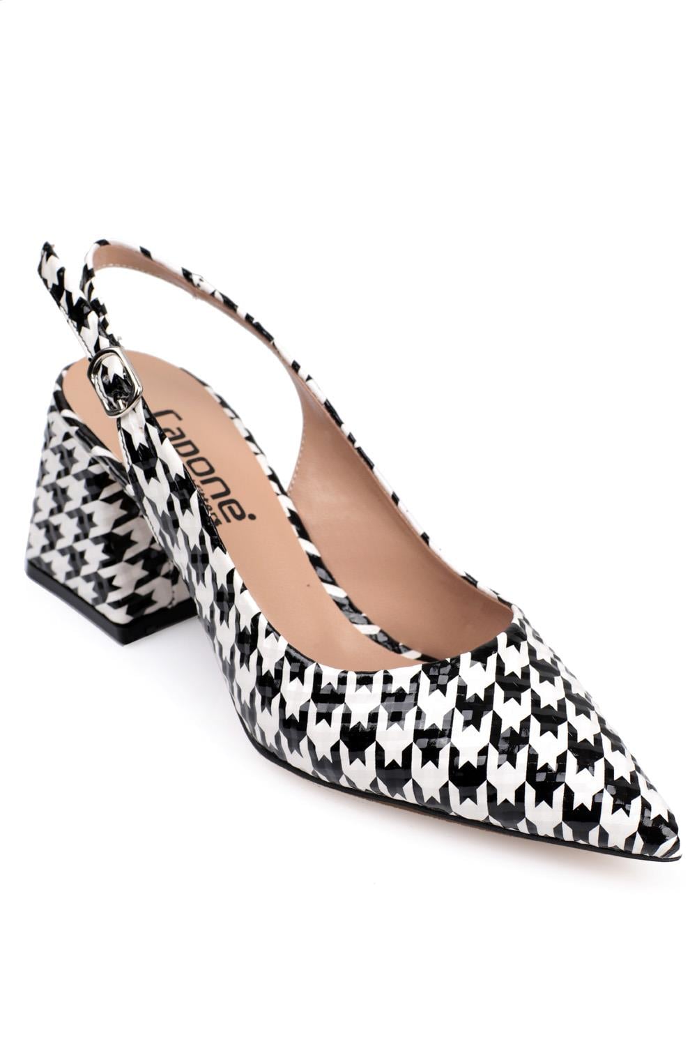 Capone Block Heel Slingback Houndstooth Pattern Women Houndstooth Shoes