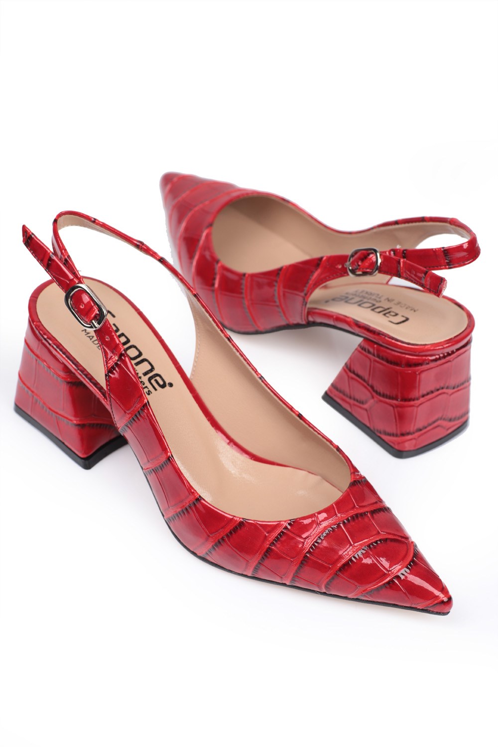 Capone Block Heel Slingback Women Red Shoes | caponeoutfitters.com