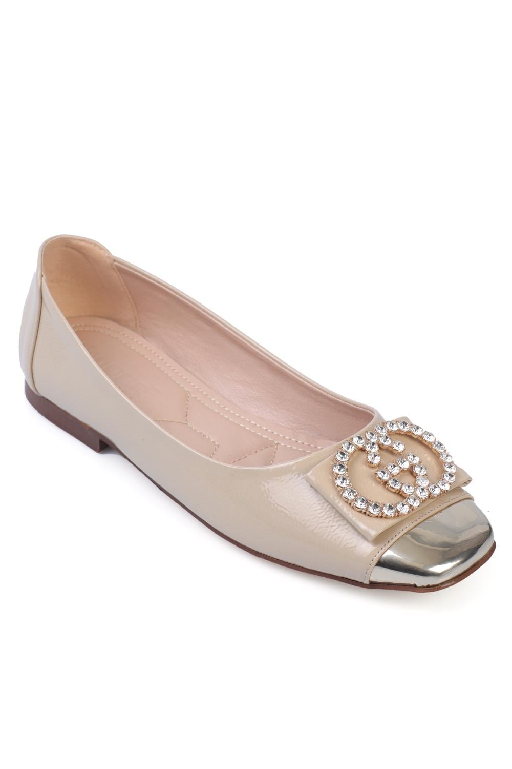Capone Blunt Toe Crystal Embellished Buckled Women  Ballerinas