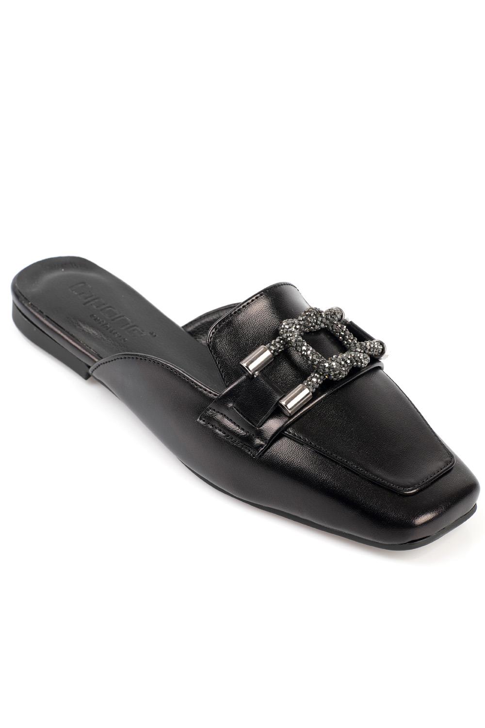 Capone Blunt Toe Crystal Square Knot Accessory Metallic Woman Mules