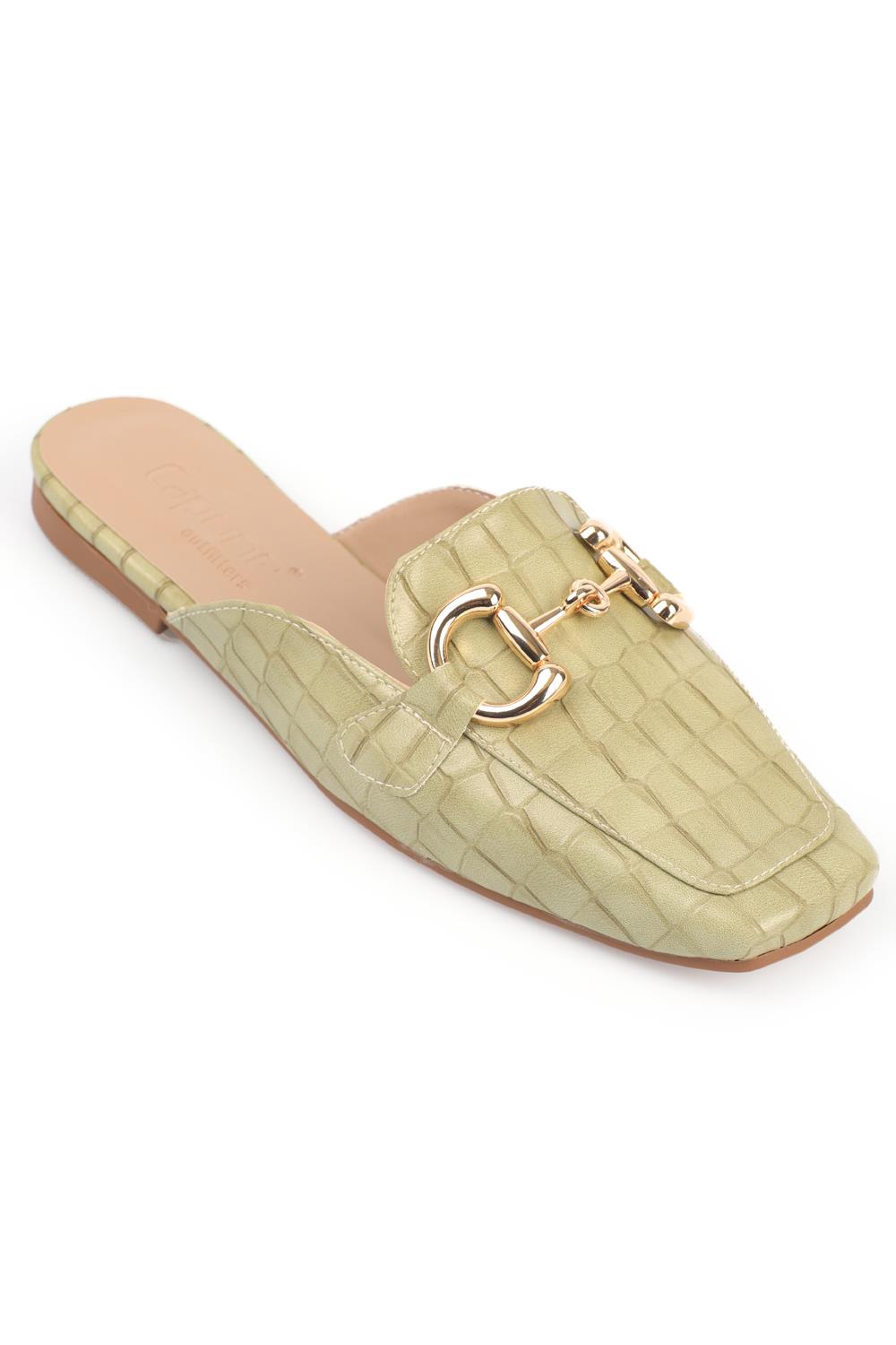 Capone Blunt Toe Metal Accessory Croco Pattern Woman Mules