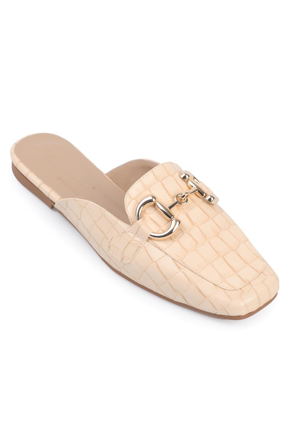 Capone Blunt Toe Metal Accessory Croco Pattern Woman Mules