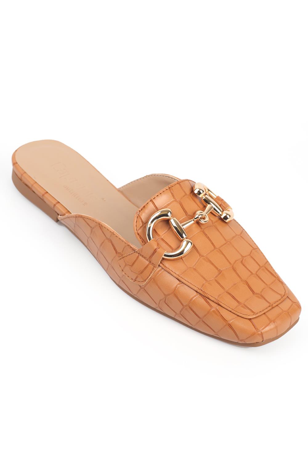 Capone Blunt Toe Metal Accessory Croco Pattern Woman Mules