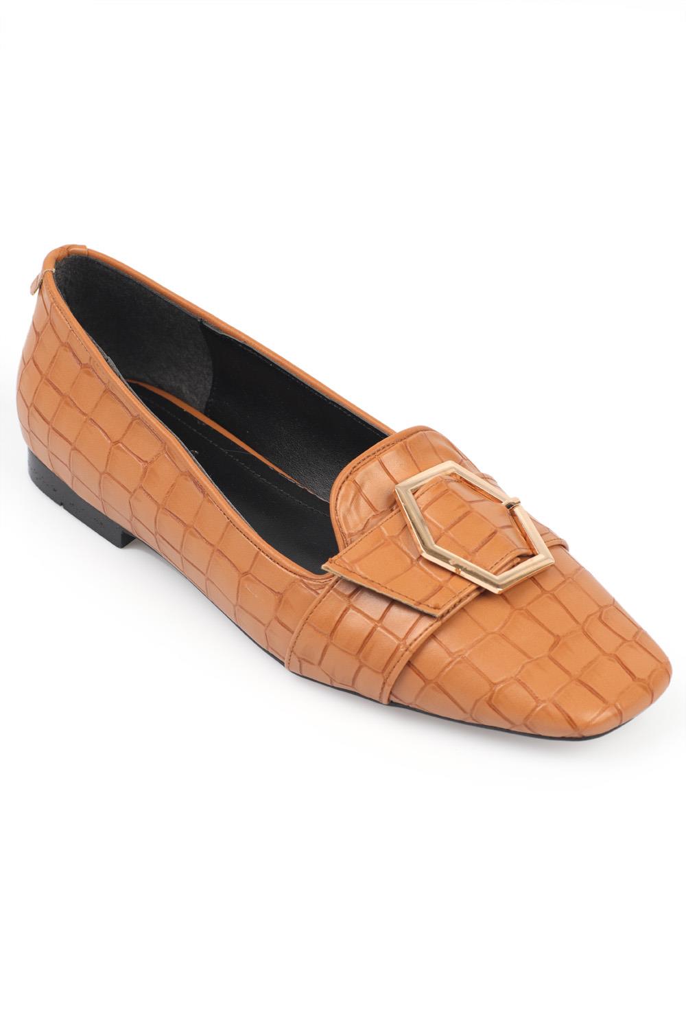 Capone Blunt Toe Metal Bouckle Belt Croco Pattern Woman Loafer