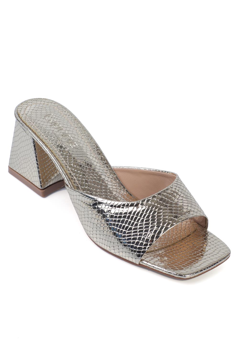 Capone Blunt Toe Mid Heeled Women Metallic Gold Sandals