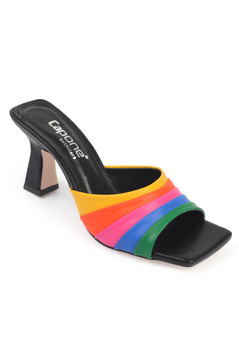 Capone Blunt Toe Multi Color Band Mid Heel Metallic Woman