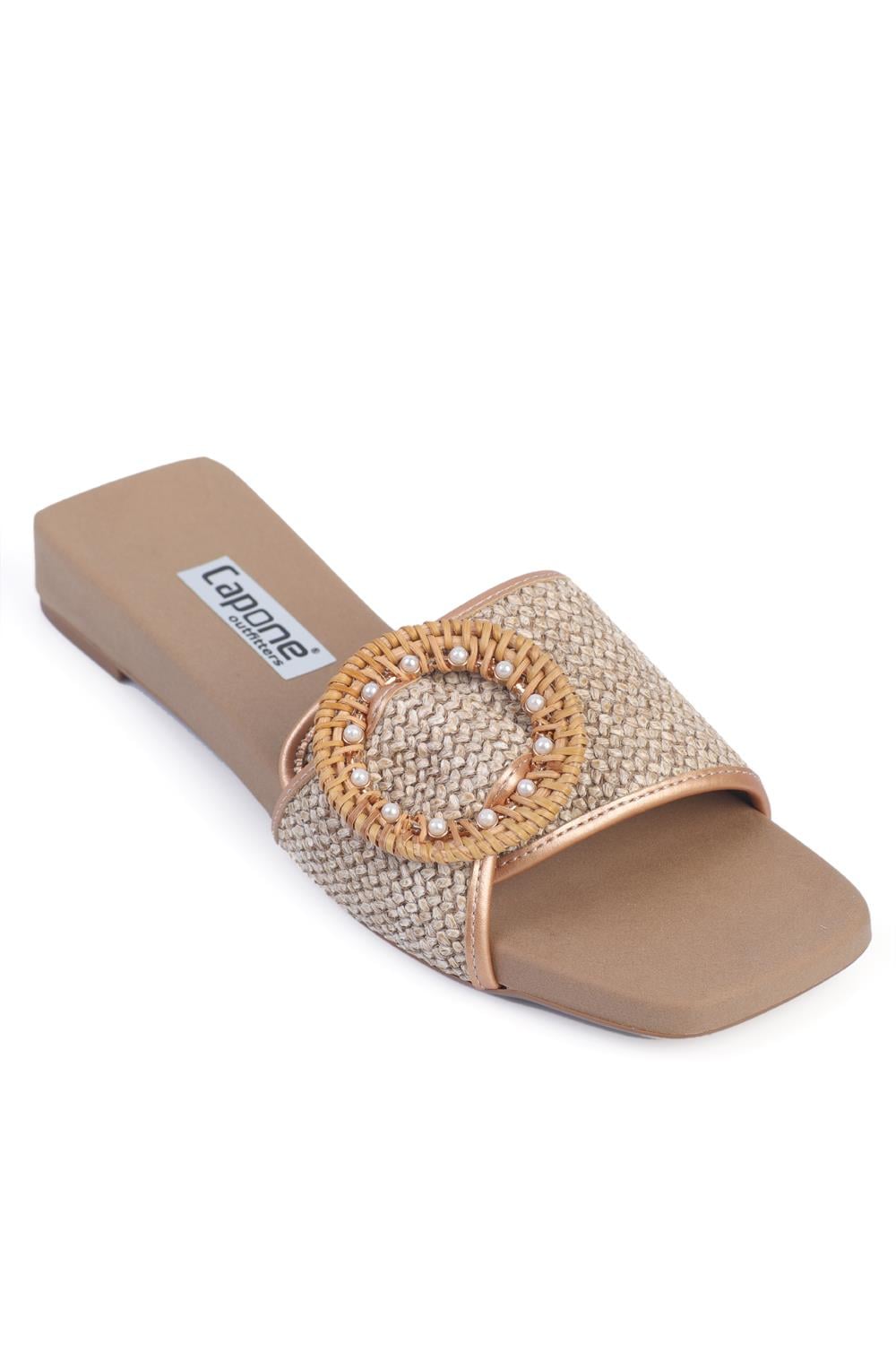 Capone Blunt Toe Raffia Short Heeled Comfort Women  Sandals