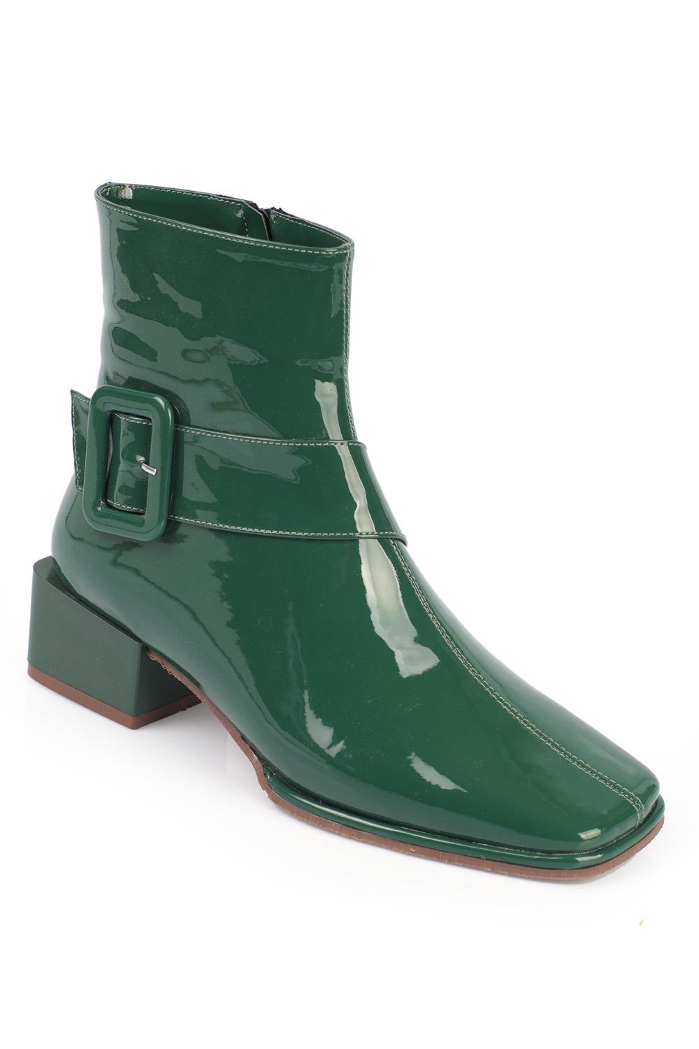 Capone Blunt Toe Side Zipper Patent Leather Woman Booties