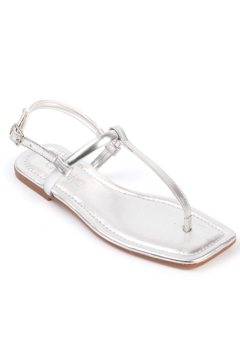 Capone Blunt Toe Slim Thong Strap Metallic Woman Sandals