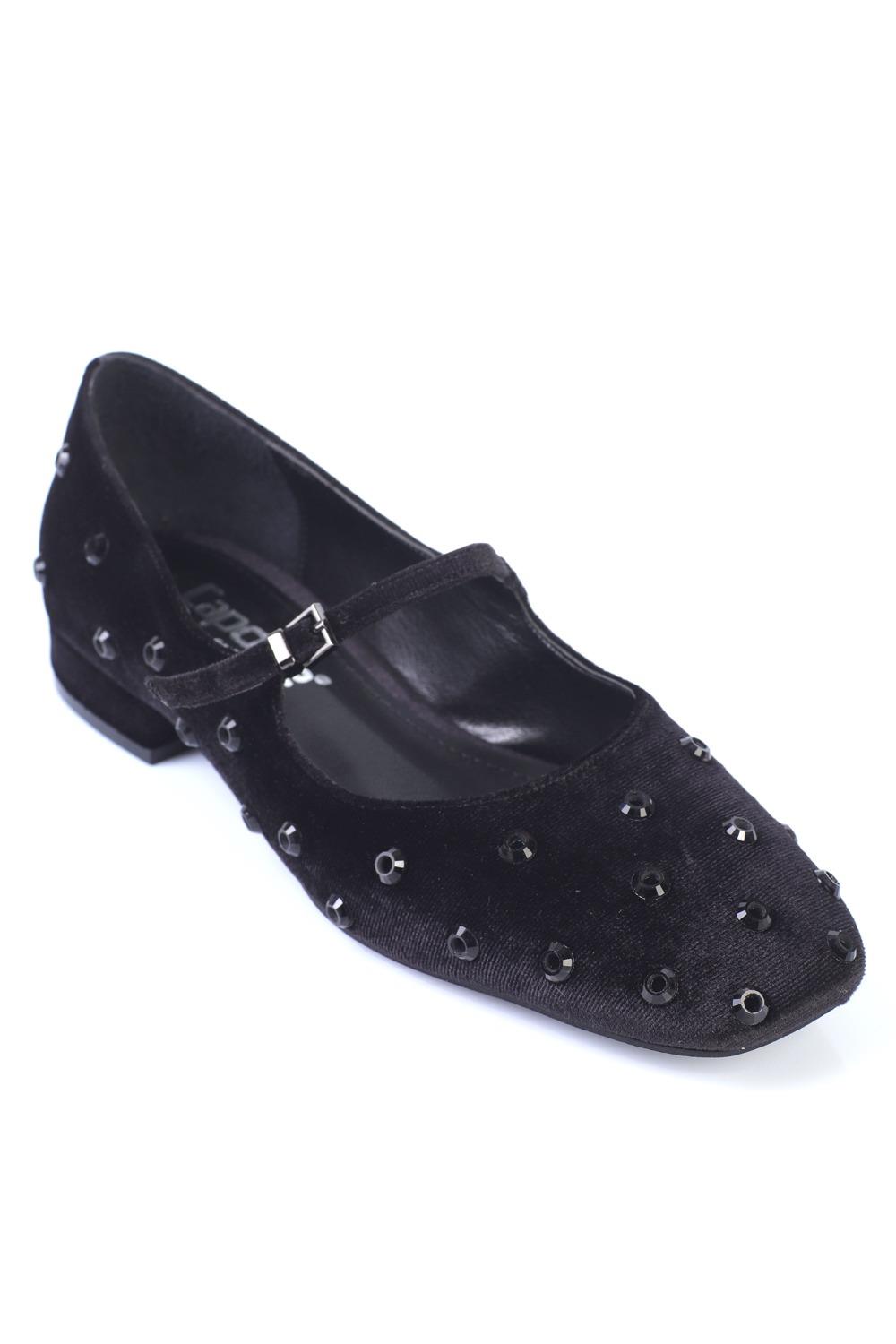 Capone Blunt Toe Studded Buckled  Women Black Ballerinas