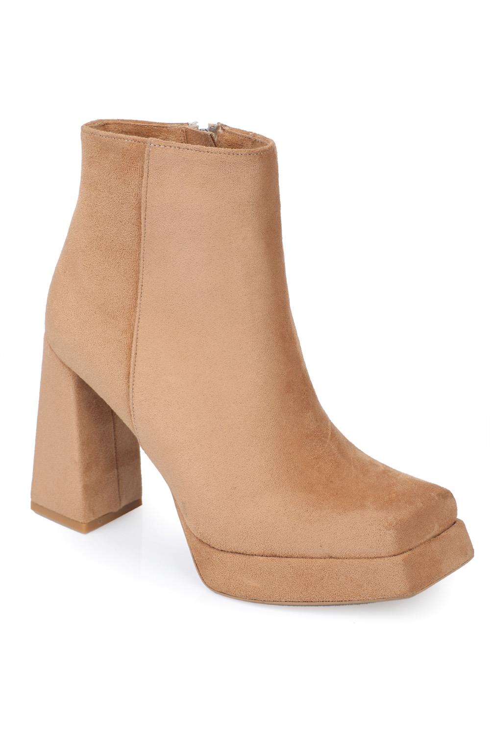Capone Blunt Toe Suede Ankle Height Side Zipper Platform Pyramid Block Heel Woman Booties