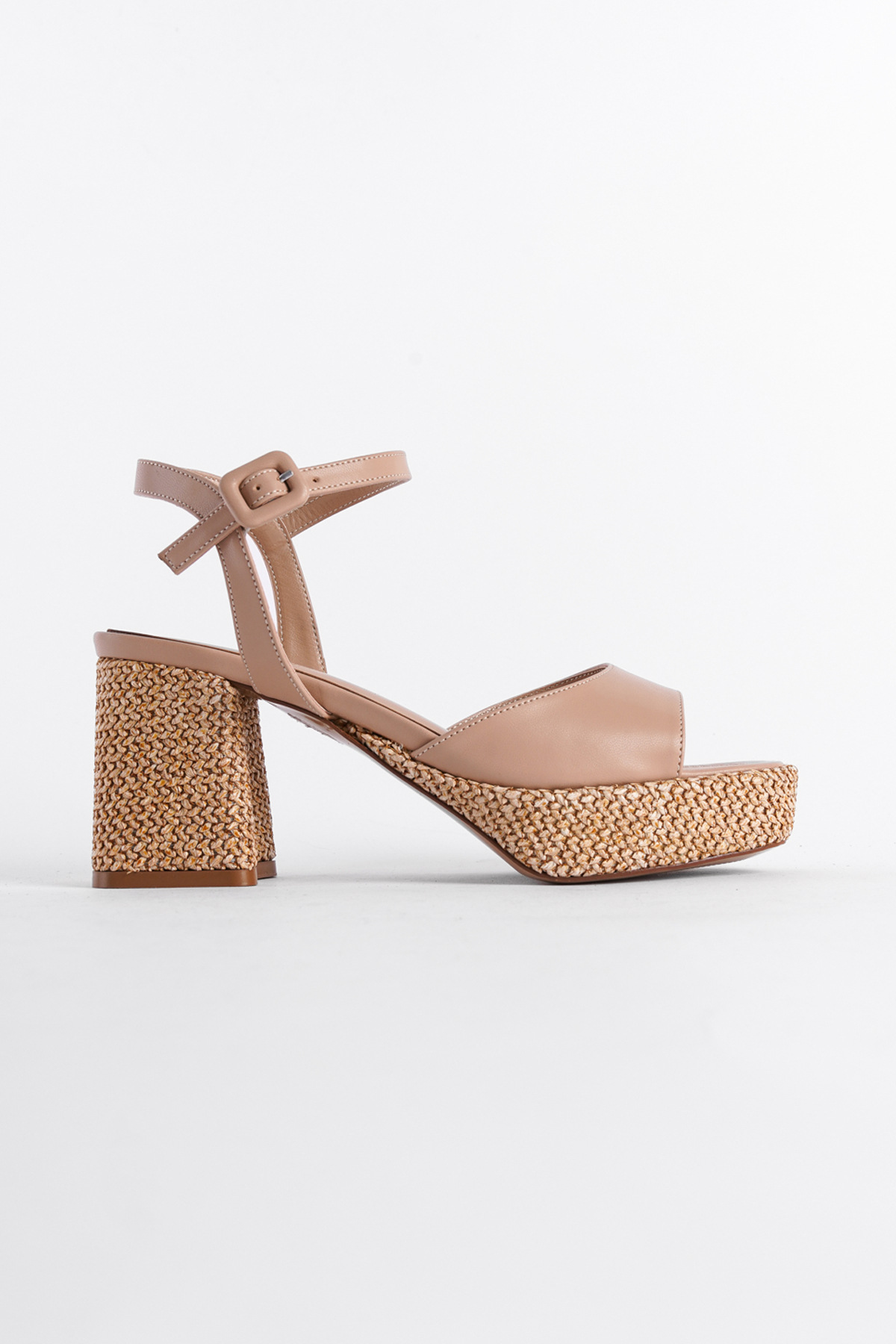 Capone Blunt Toe Thick Heeled Wicker Women Beige Platform Sandals