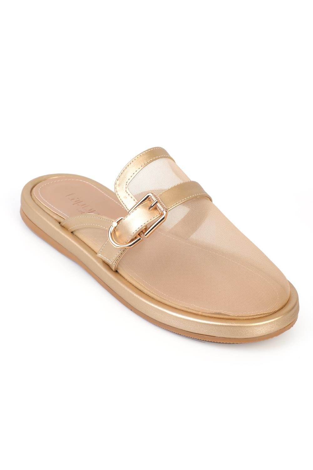 Capone Bobbie Mesh Flat Heel Women Gold Clog Sandal