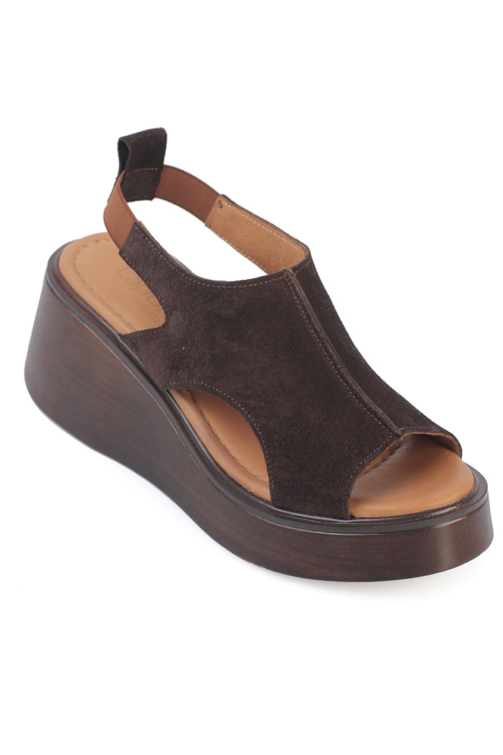 Capone Brena Genuine Suede Cross Strap Wedge Heel Women Brown Sandal
