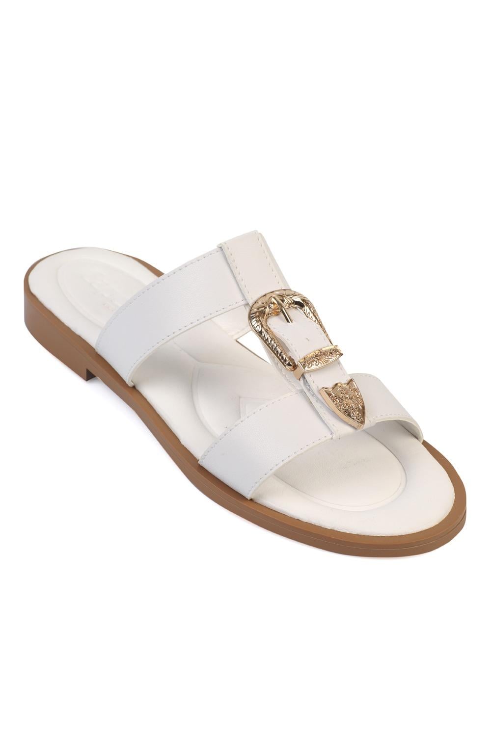 Capone Brynn Metal Buckle Flat Heel Women White Sandal