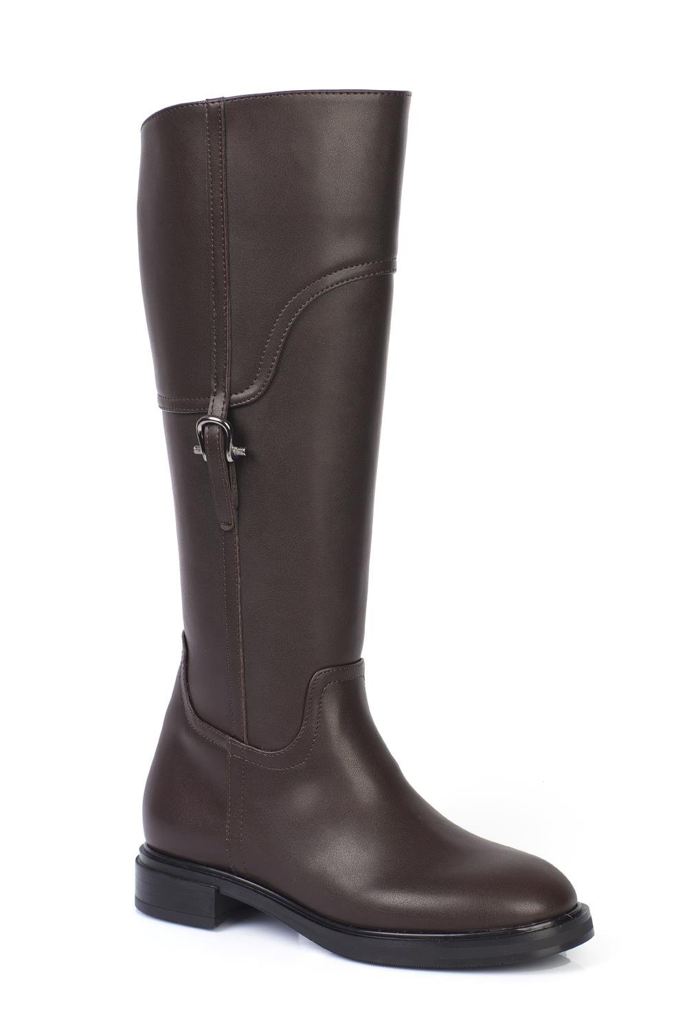 Capone Buckled Equestrian Zippered Women Dark Brown Boots