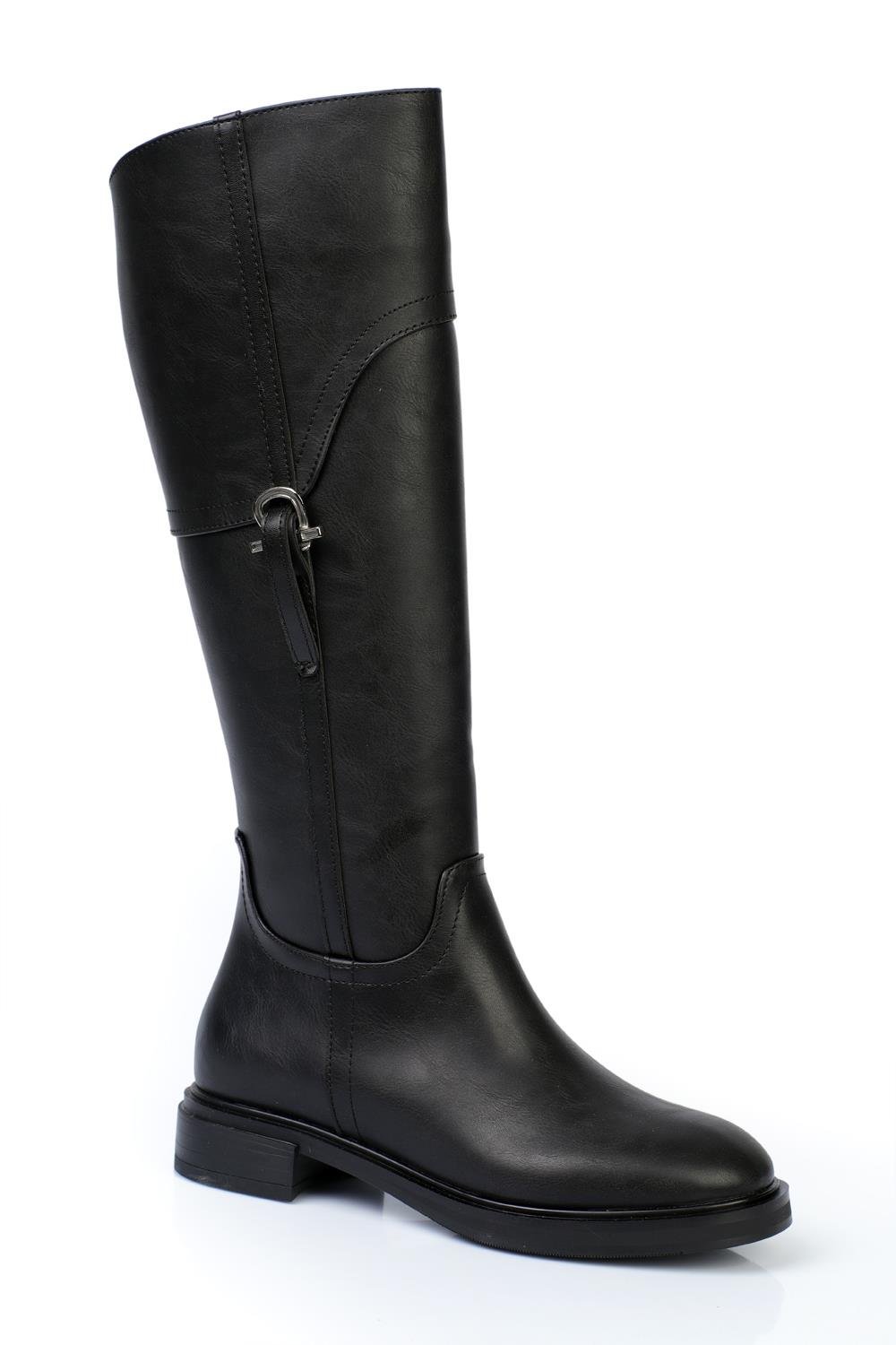Capone Buckled Equestrian Zippered Women Black Boots