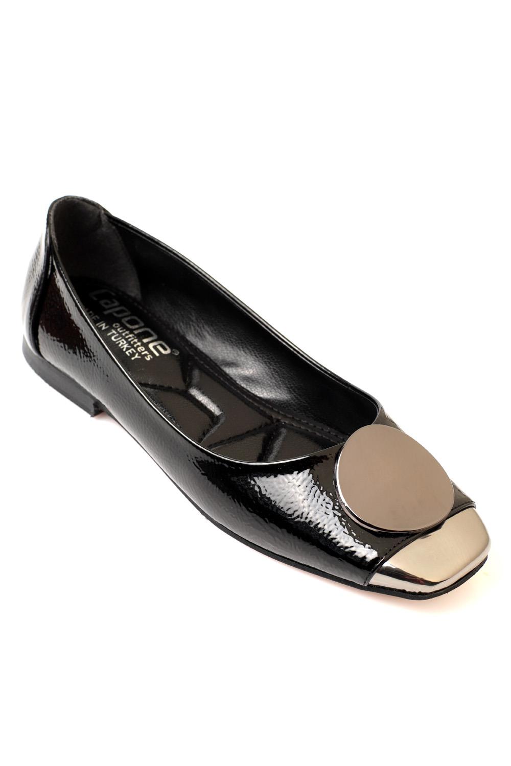Capone Burnu Metalic Metalic Bouckle Chic Ballet Women Black Flats