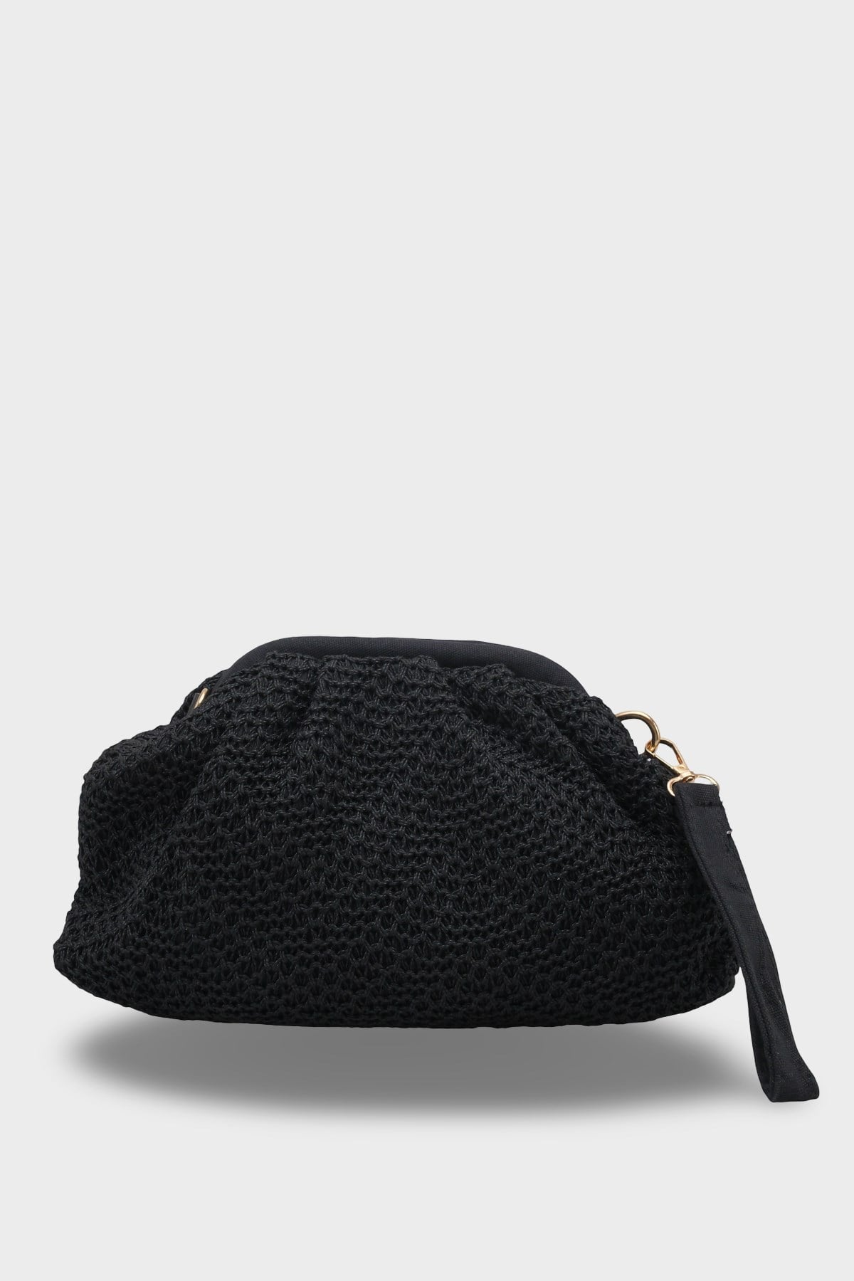 Capone Capri Raffia Look Drawstring Women Black Bag