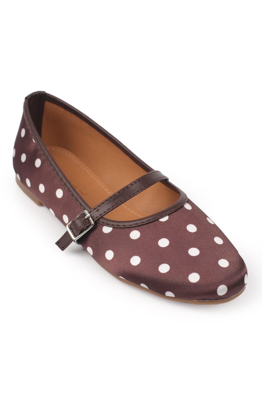 Capone Cathryn Buckle Strap Polka Dot Women Brown Ballet Flat