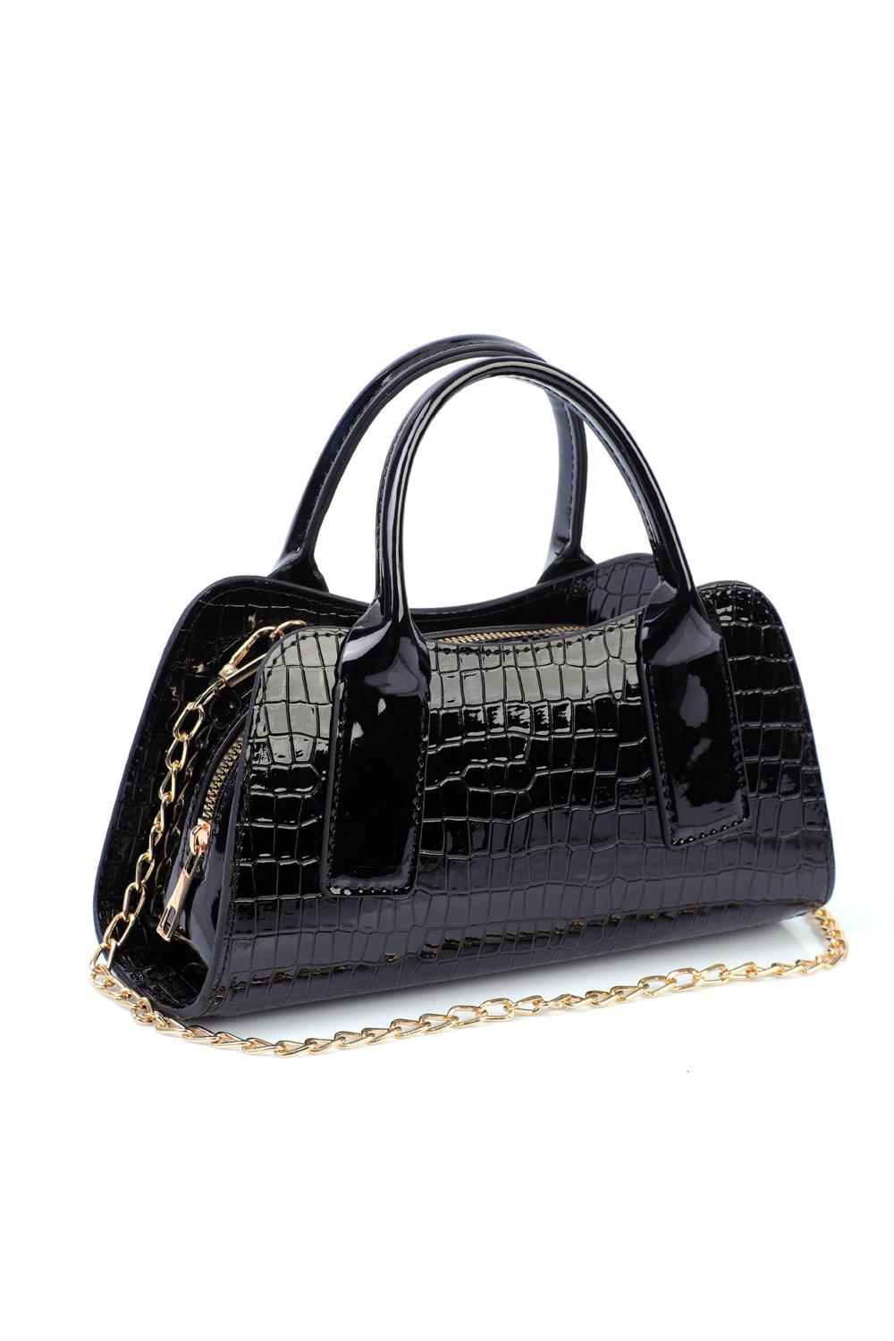 Capone Cesano Women Patent Croco Black Shoulder Bag