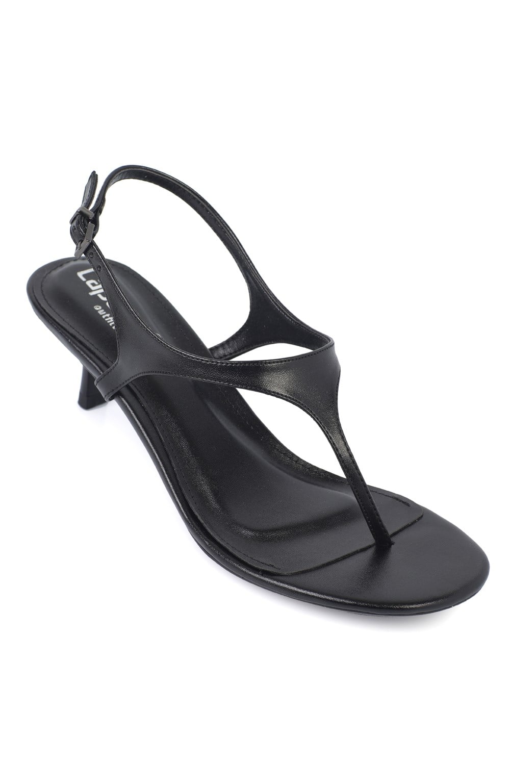 Capone Corella Round Toe Mid Heel Toe Post Women Metallic Black Shoe