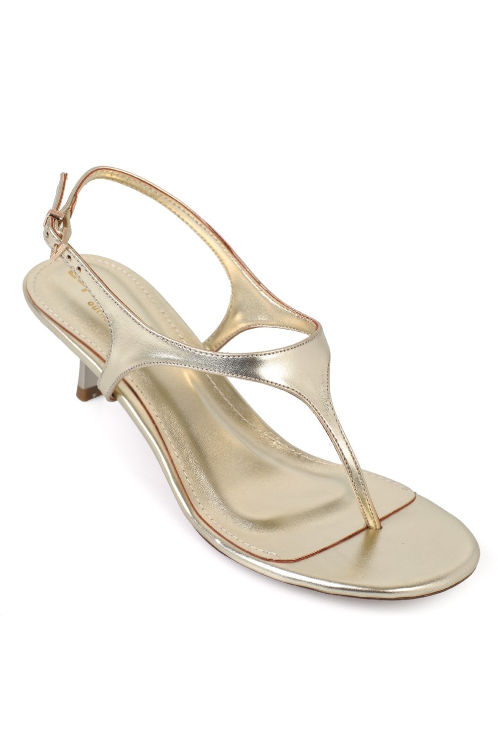 Capone Corella Round Toe Mid Heel Toe Post Women Gold Shoe