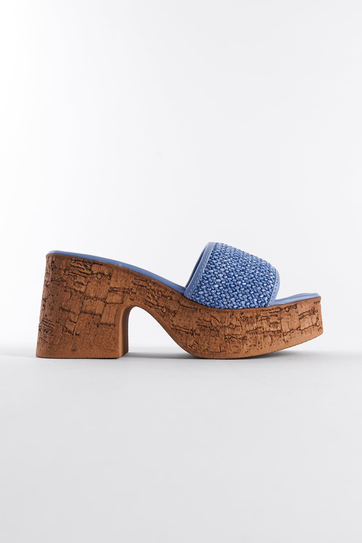 Capone Cork Platform Sole Wicker Single Strap Women Blue Sandals